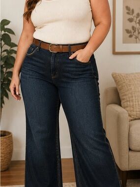 Mu Jeans NWT Women’s Dark Wash Wide Leg Flare Jeans Size 16 Made in USA